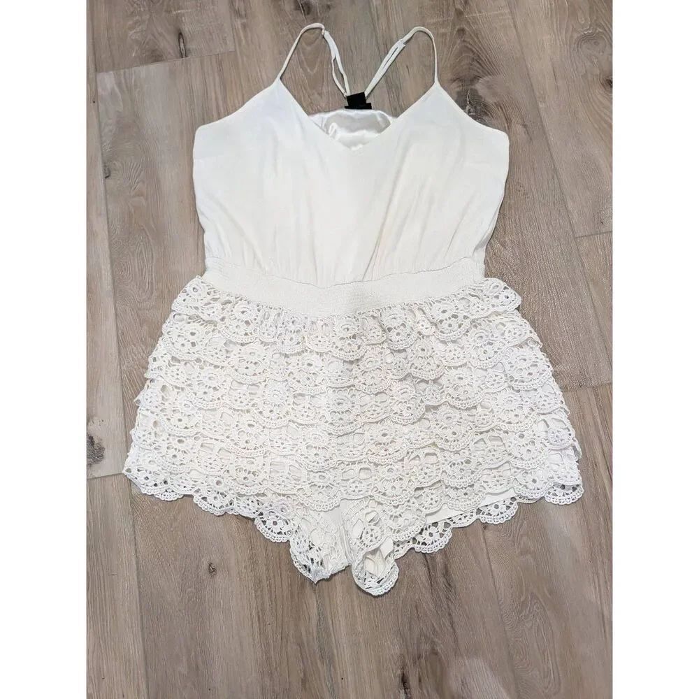 City Chic Ivory Crochet Ruffle Lace Playsuit Romper Boho Bridal Plus 14 Large